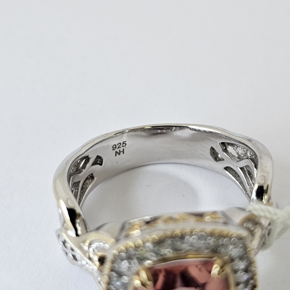 Natural Morganite & Diamond Palladium Sterling Silver 18k Ring Size 7.5! NEW - Picture 8 of 15